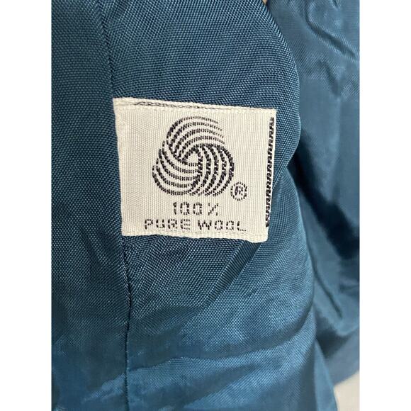 VTG John Weitz Size 12 Aqua Teal Blue Wool Button Over Pea Coat Double Breasted - Picture 7 of 13